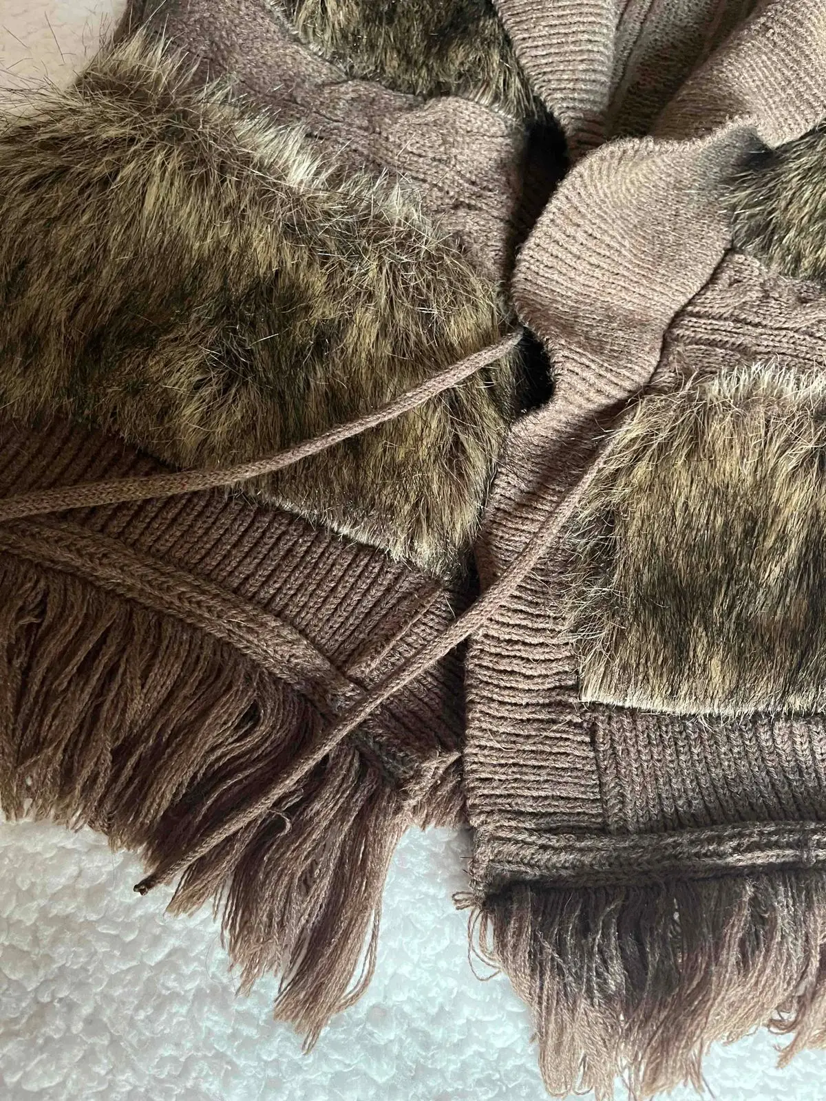 Woolworths Brown Knit Vest with Faux Fur Panels Medium