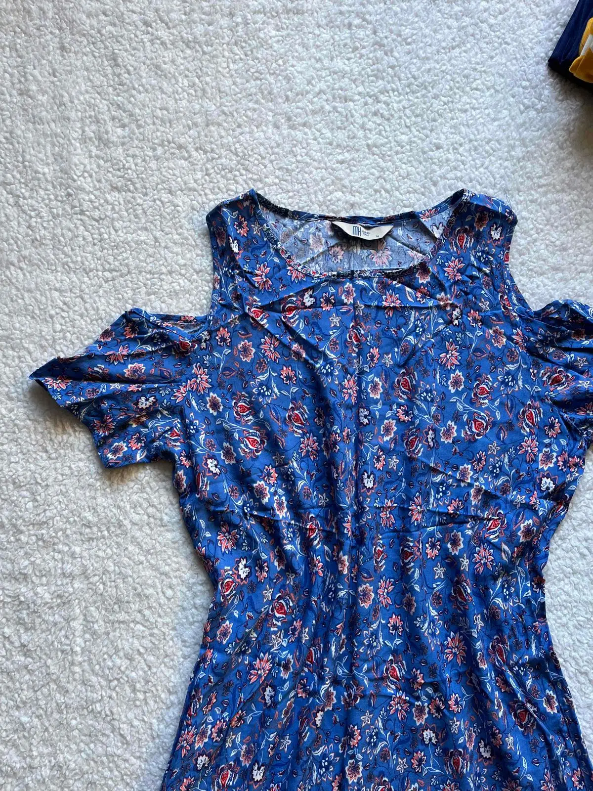 Edgars Blue Floral Cold Shoulder Dress Size 14