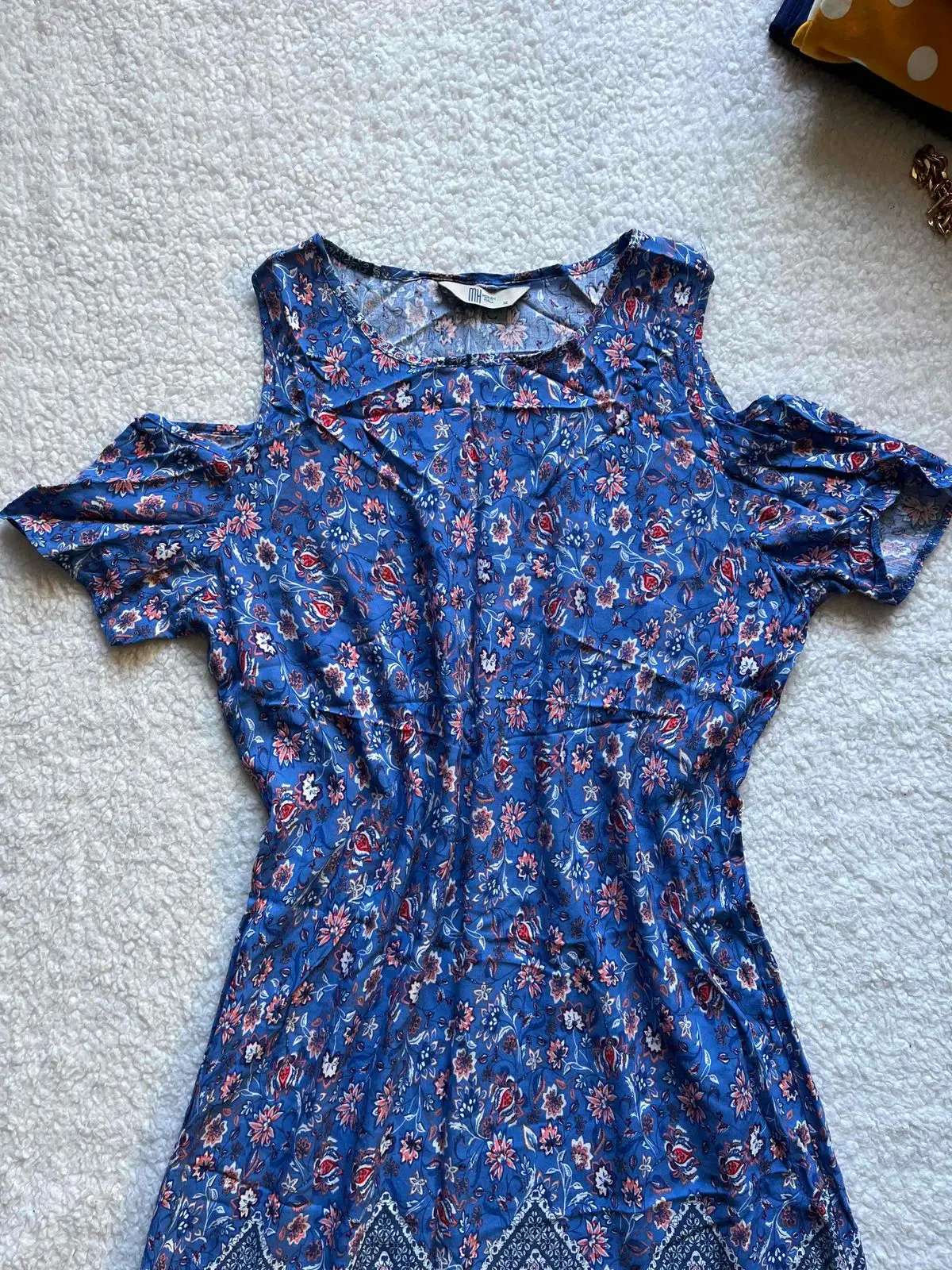 Edgars Blue Floral Cold Shoulder Dress Size 14