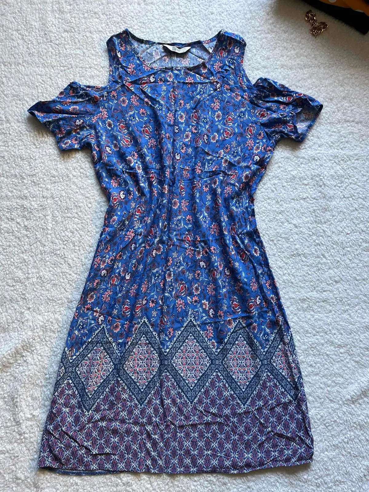 Edgars Blue Floral Cold Shoulder Dress Size 14