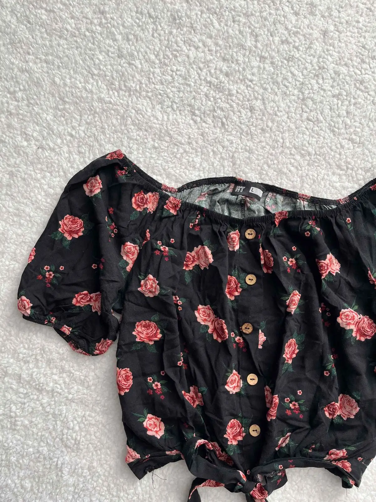 Mr Price Black Floral Rose Print Off-Shoulder Top