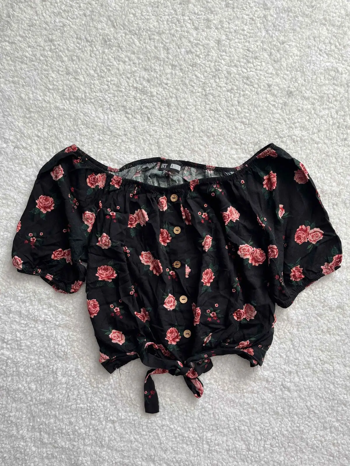 Mr Price Black Floral Rose Print Off-Shoulder Top