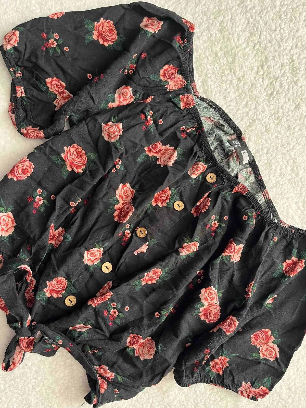 Mr Price Black Floral Rose Print Off-Shoulder Top