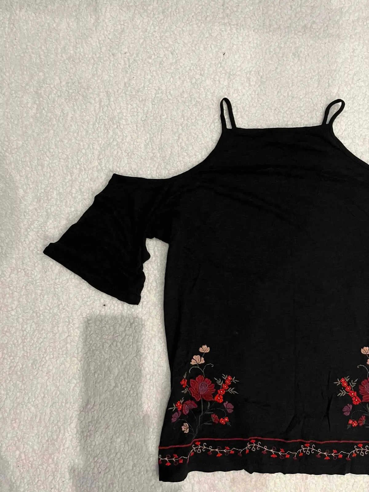 Black Cold-Shoulder Floral Embroidered Top