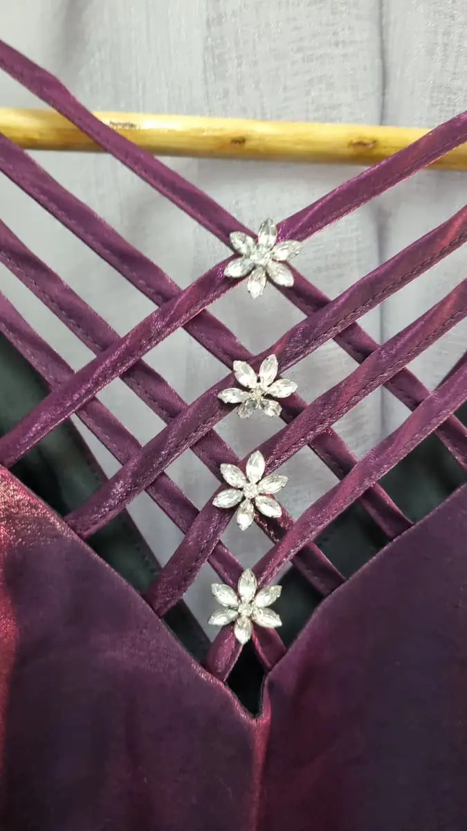 Handmade Taffeta floor-length evening gown with side zip in a rich metallic plum shade