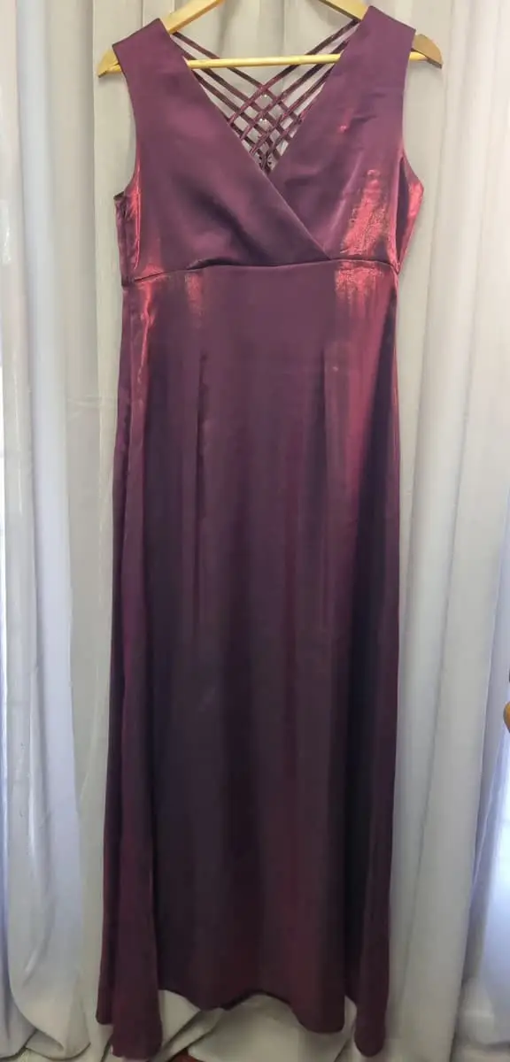 Handmade Taffeta floor-length evening gown with side zip in a rich metallic plum shade
