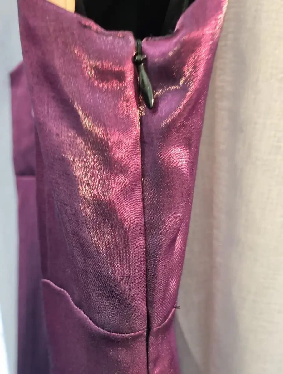 Handmade Taffeta floor-length evening gown with side zip in a rich metallic plum shade