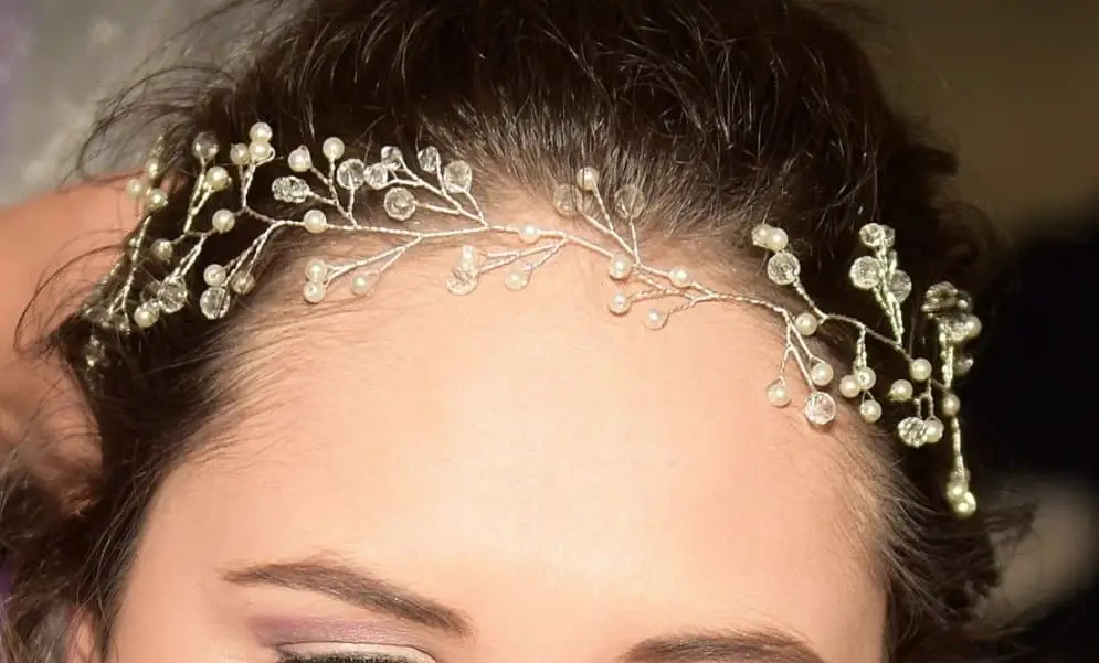 Silver pearls and beads headpiece, costume jewelry