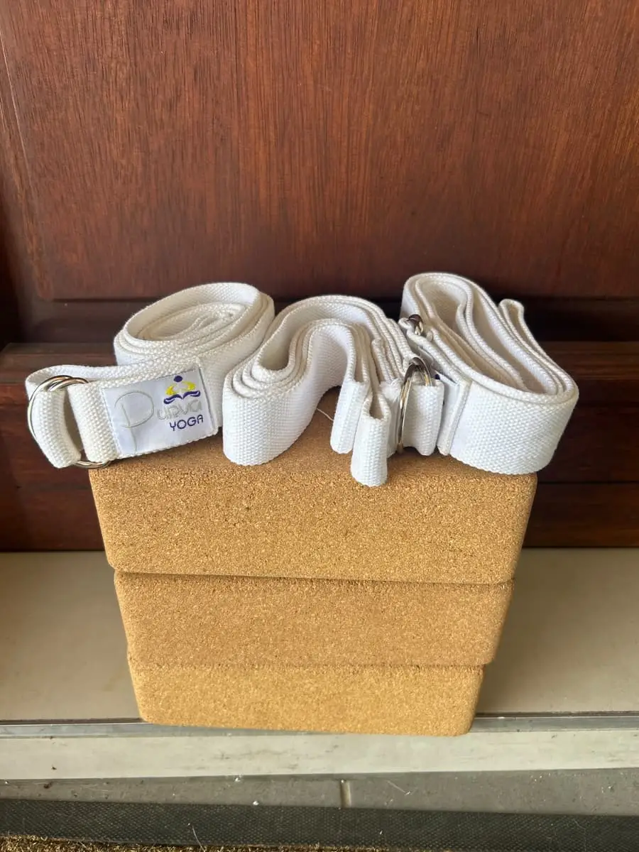 3 yoga blocks and 3 yoga straps