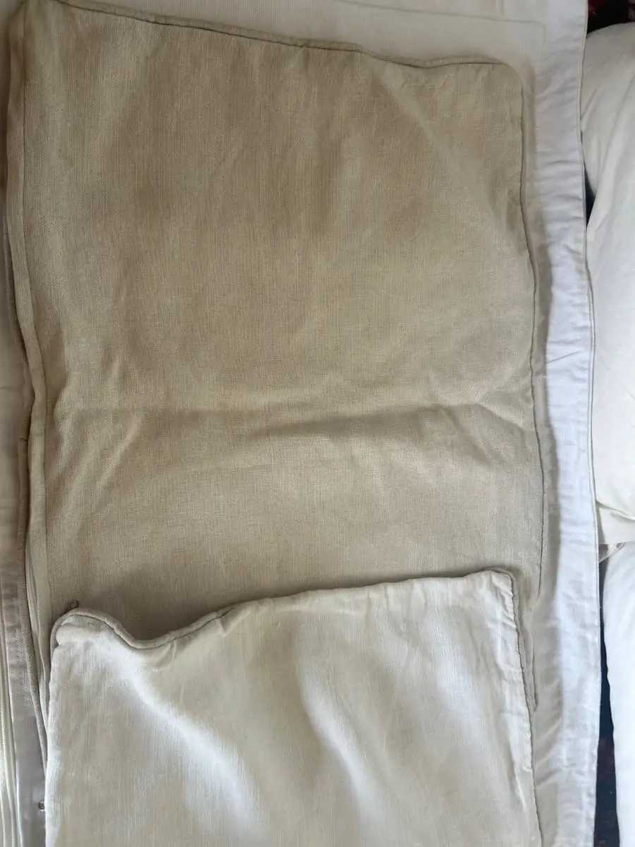 Pure linen cushion covers, reversible white and wheat