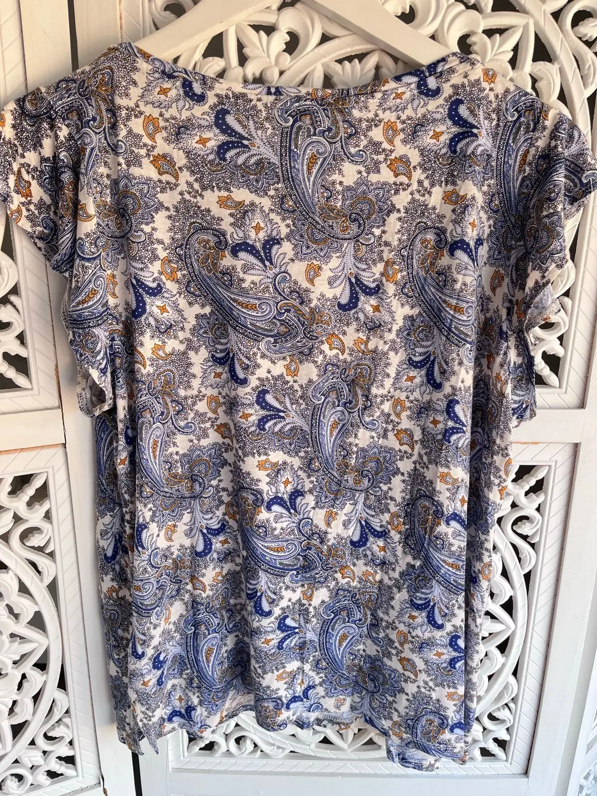 H&M Blue Paisley Print Ruffle Sleeve Top