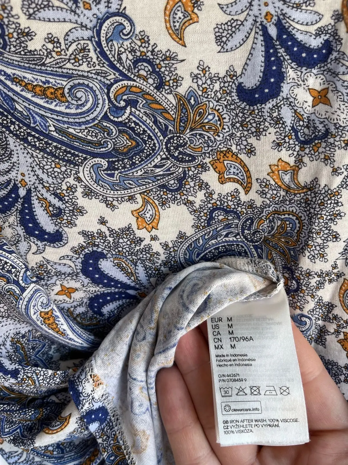 H&M Blue Paisley Print Ruffle Sleeve Top