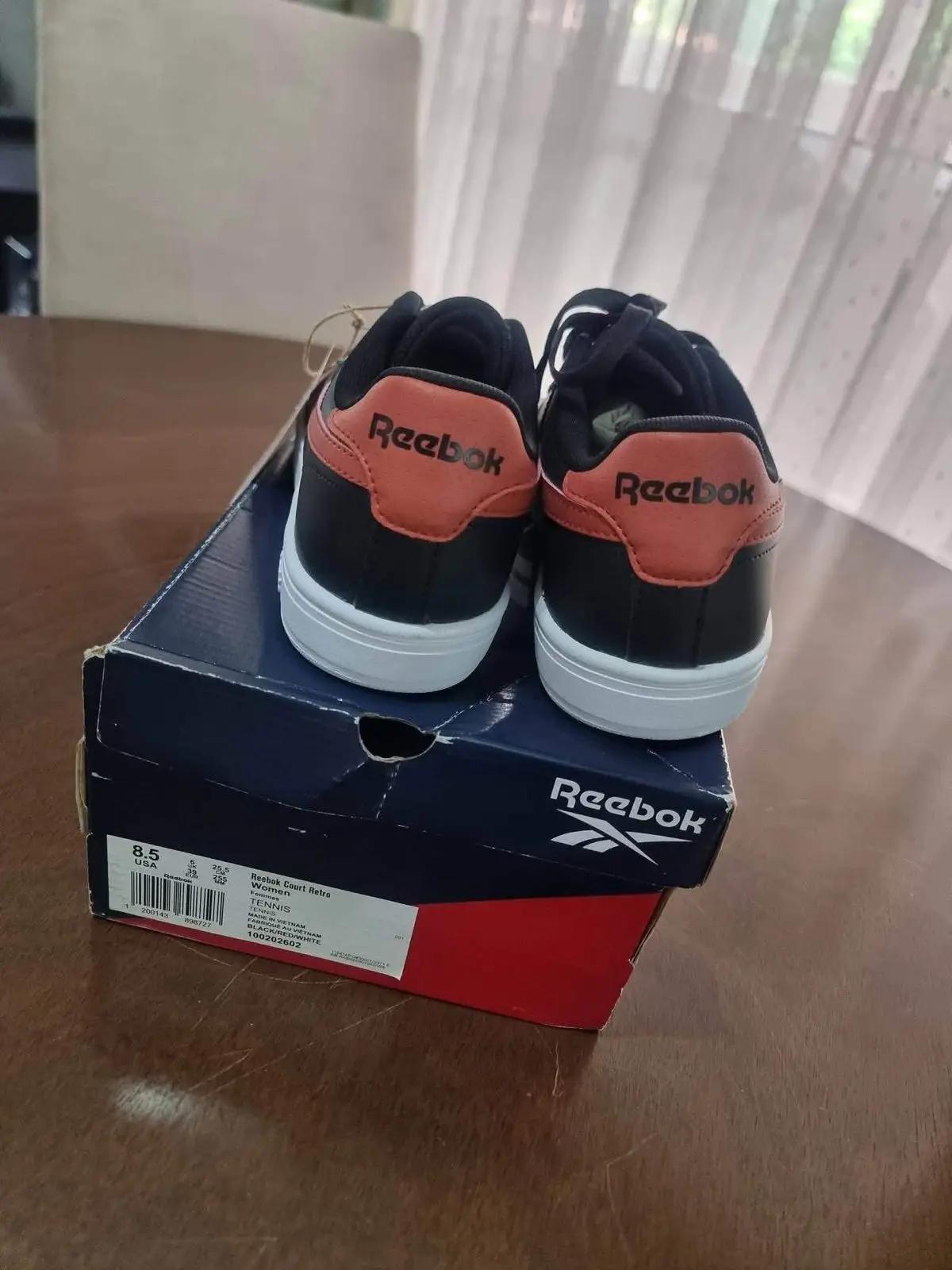 Reebok Court Retro Sneakers Black Red White Size 6