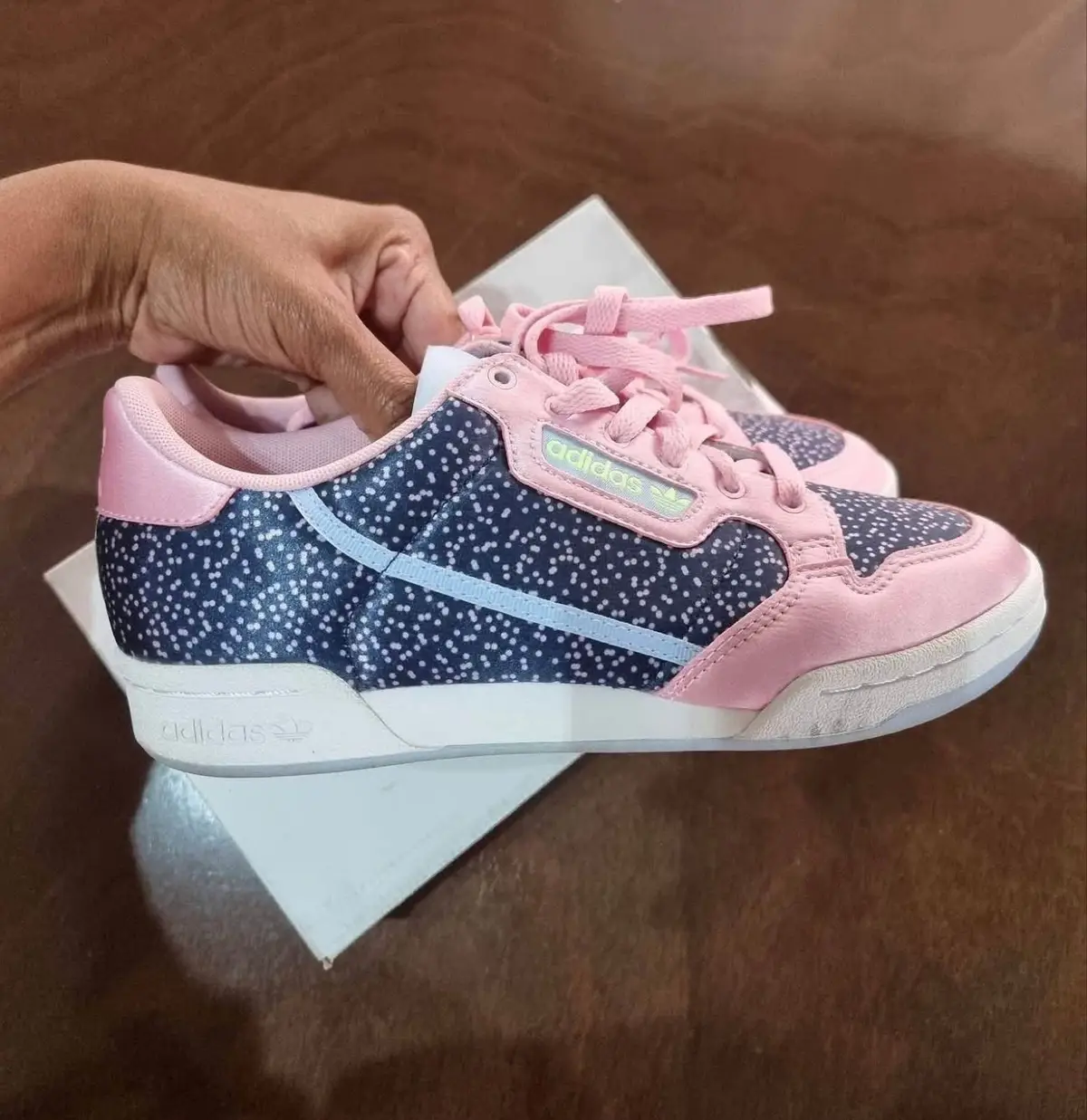 Adidas Pink and Navy Polka Dot Sneakers Size 6