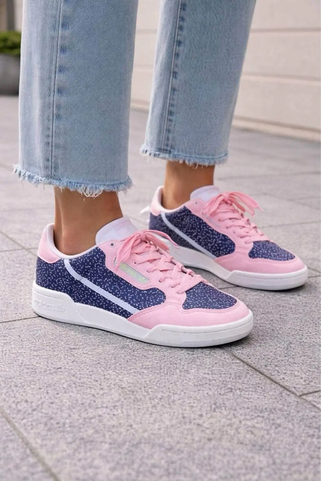 Adidas Pink and Navy Polka Dot Sneakers Size 6