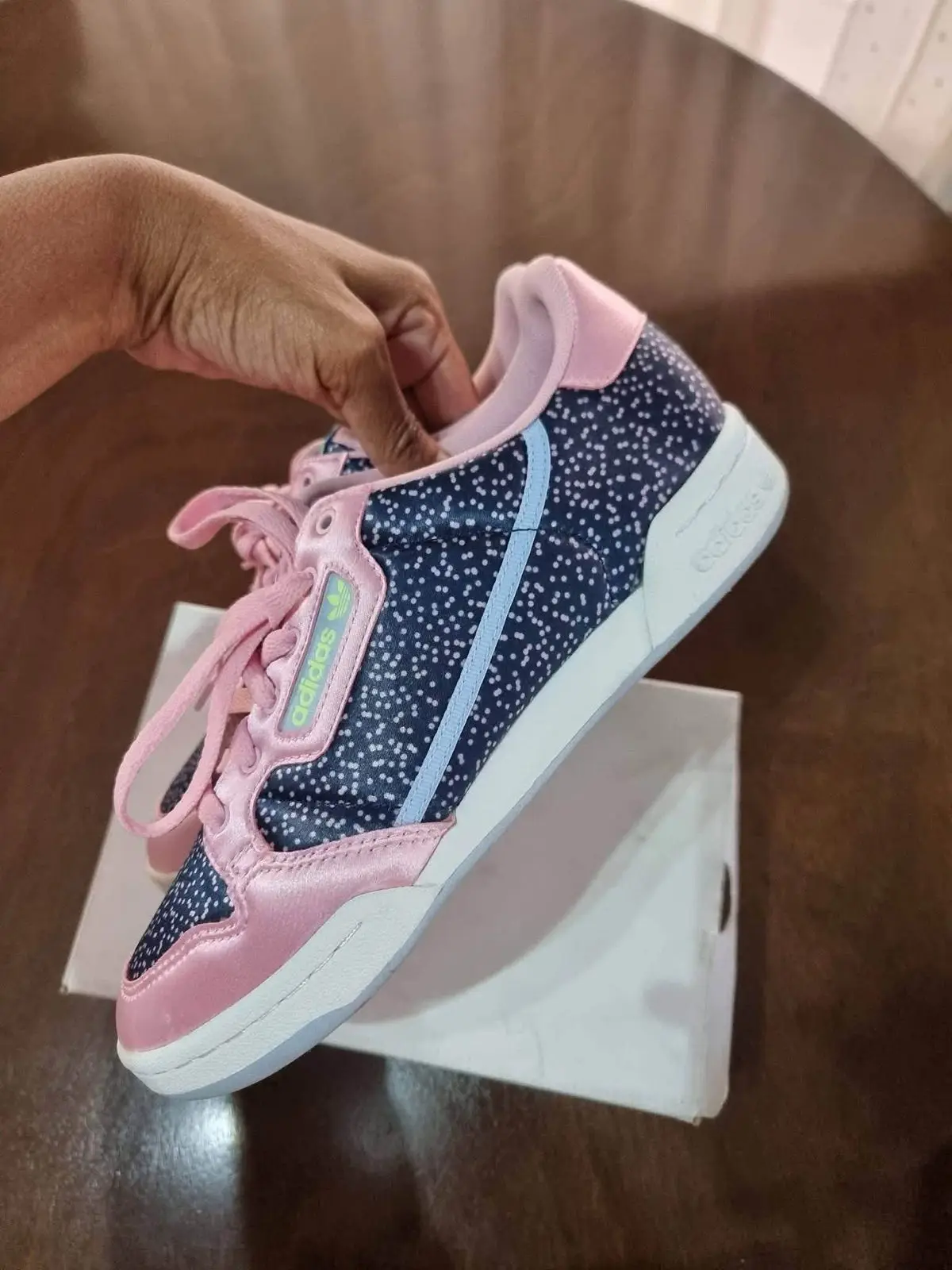 Adidas Pink and Navy Polka Dot Sneakers Size 6