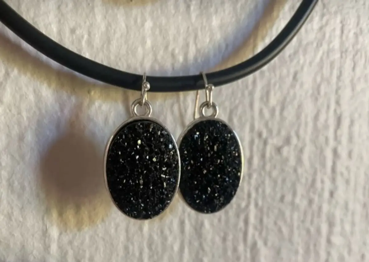 Elegant Black Onyx Style Oval Dangle Earrings
