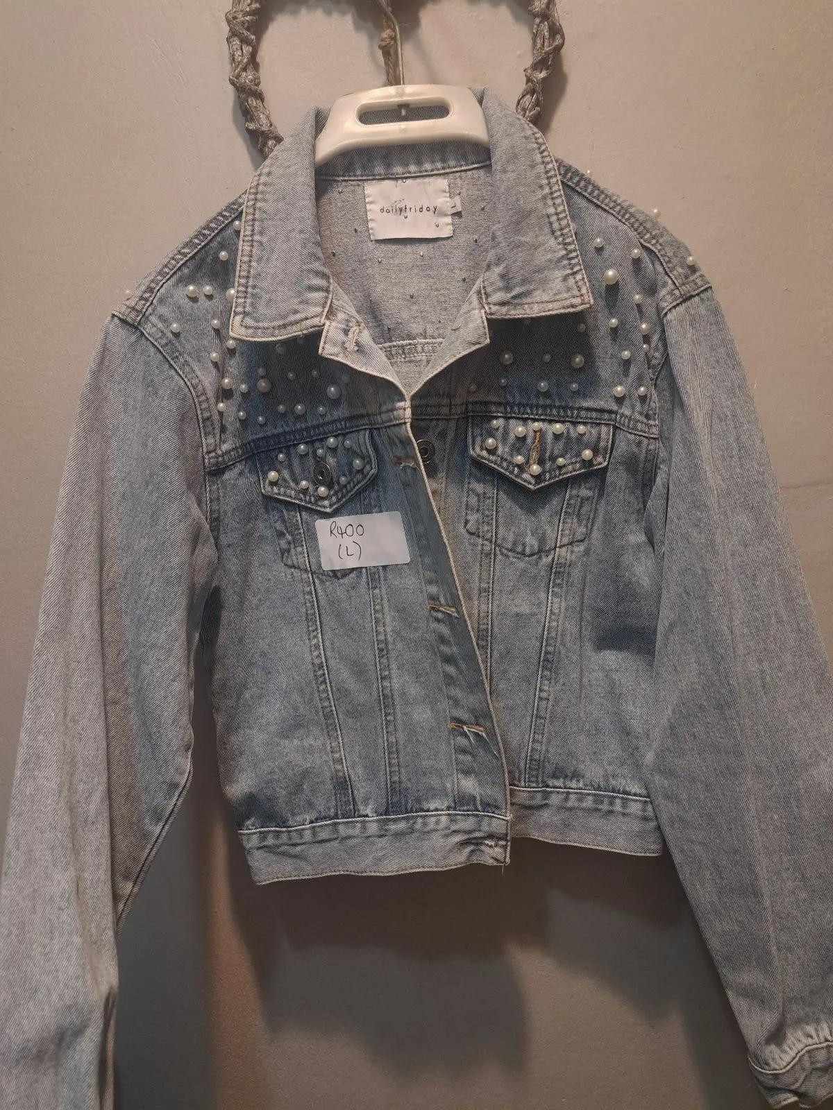 Daily Friday Pearl-Embellished Denim Jacket