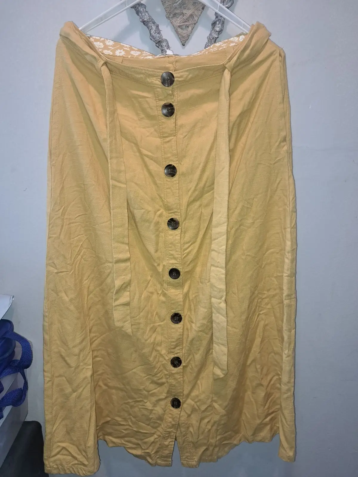 Old Khaki Yellow Button-Front Midi Skirt