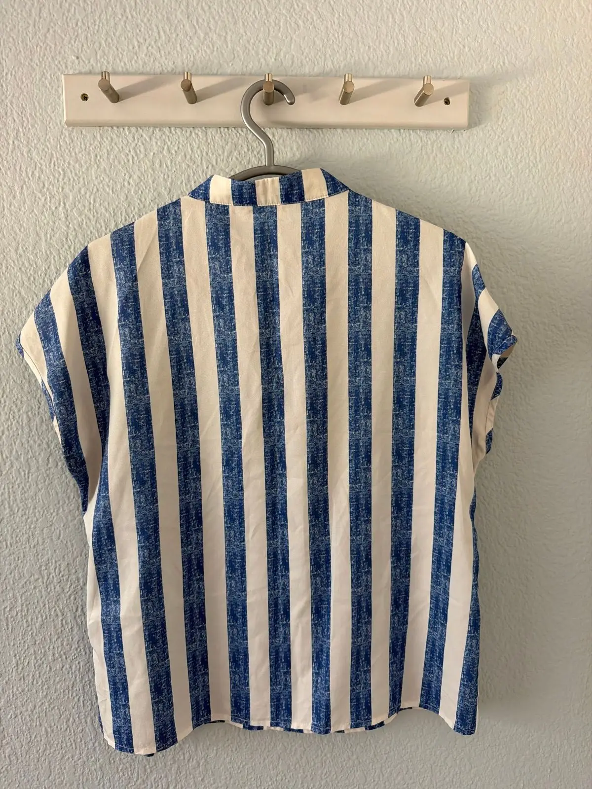 Shein Blue and White Striped V-Neck Top Size S