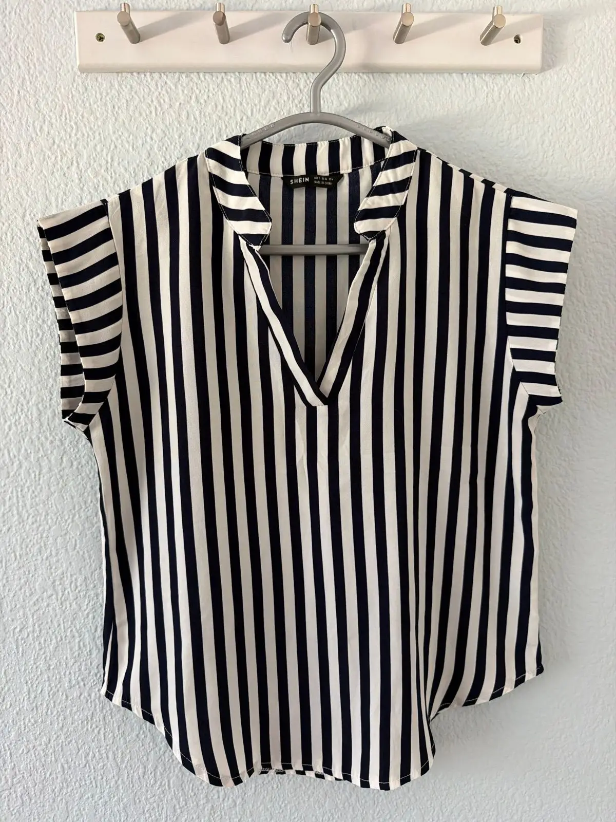 SHEIN Black and White Striped V-Neck Top