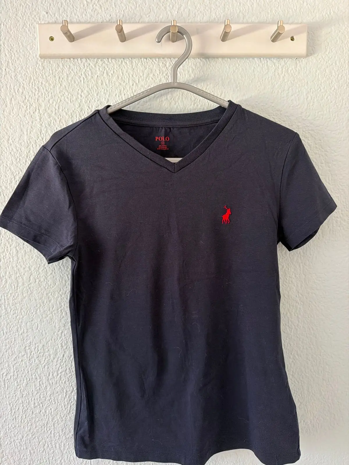Polo Black V-Neck T-Shirt with Red Logo