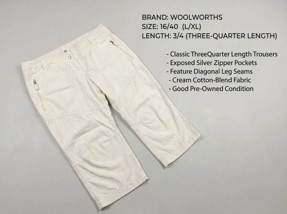 Woolworths Cream 3/4 Length Trousers Size 16