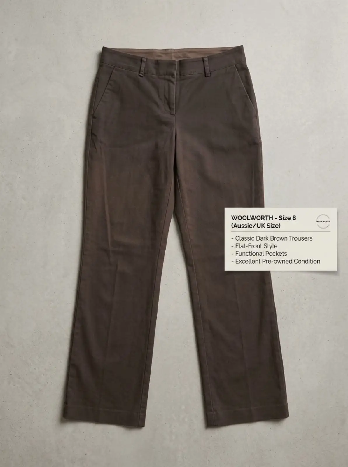 Woolworths Dark Brown Trousers Size 8