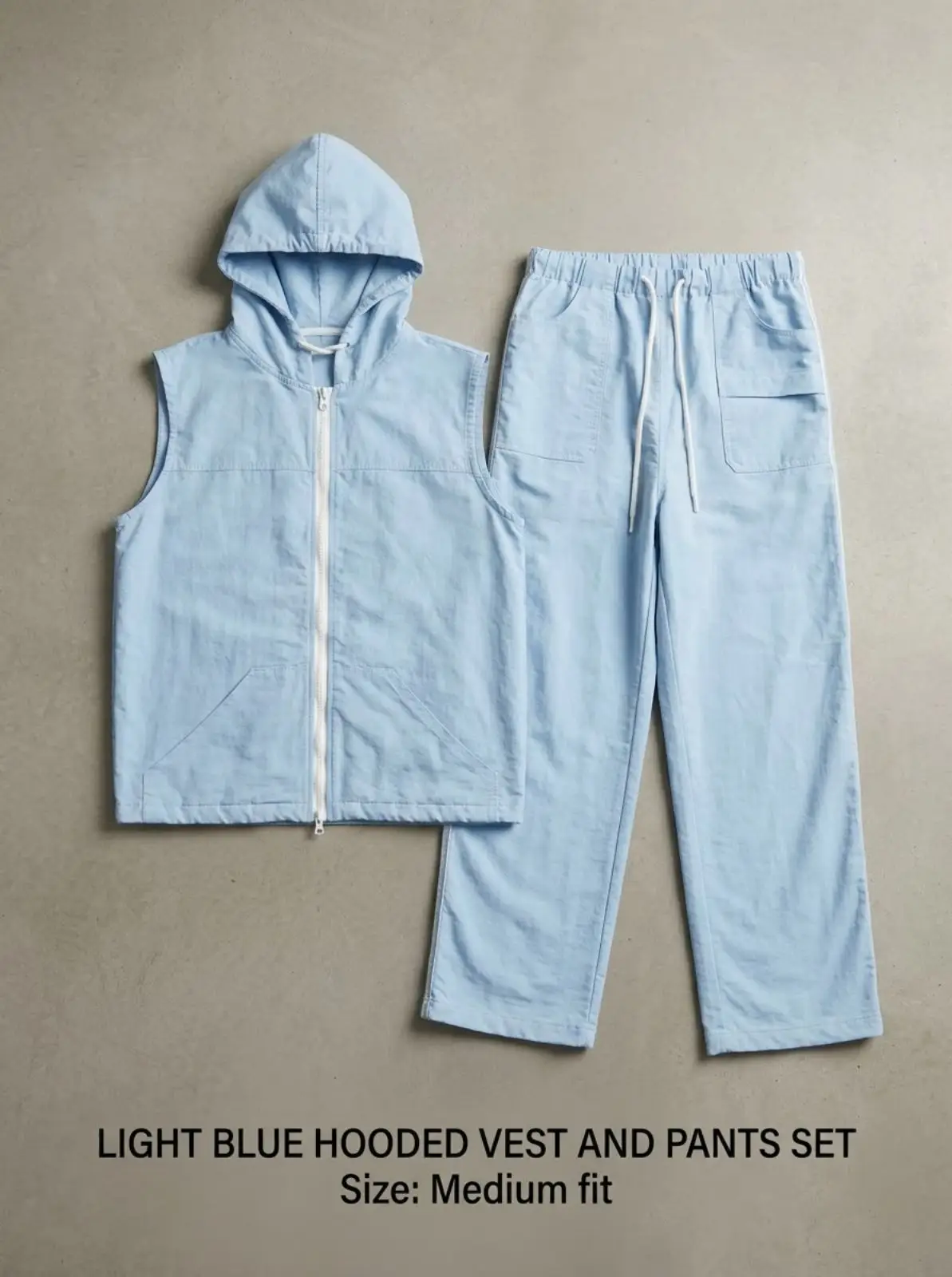 Light Blue Hooded Vest And Pants Set
