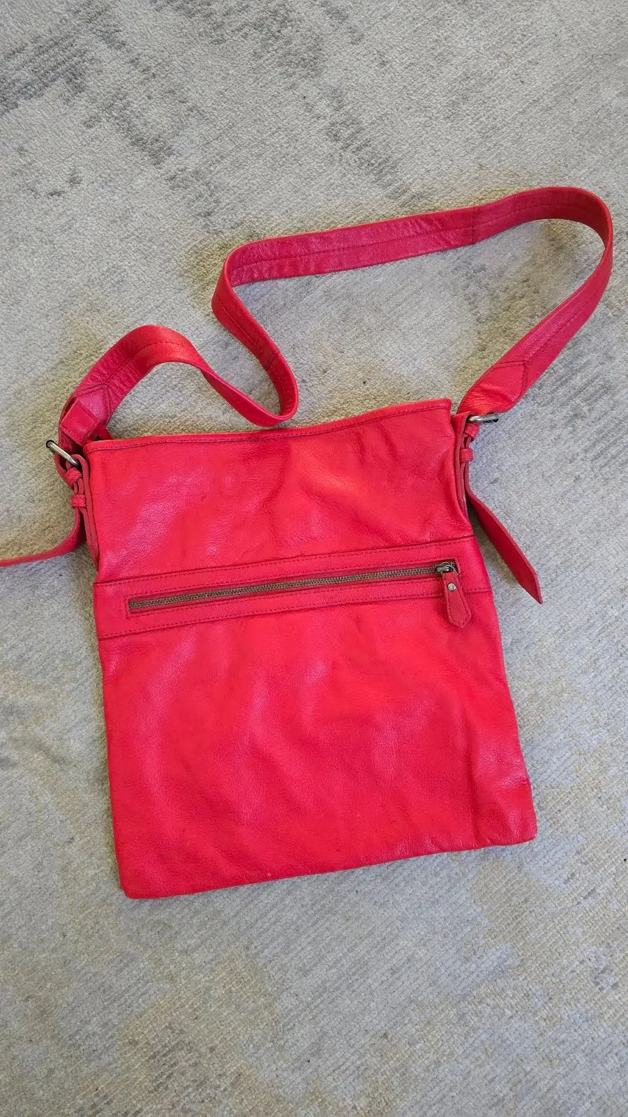Red Crossbody Bag with Zipper Pocket