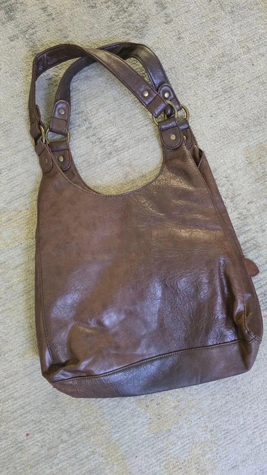 Brown Shoulder Bag with Front Pocket and Buckle Detail