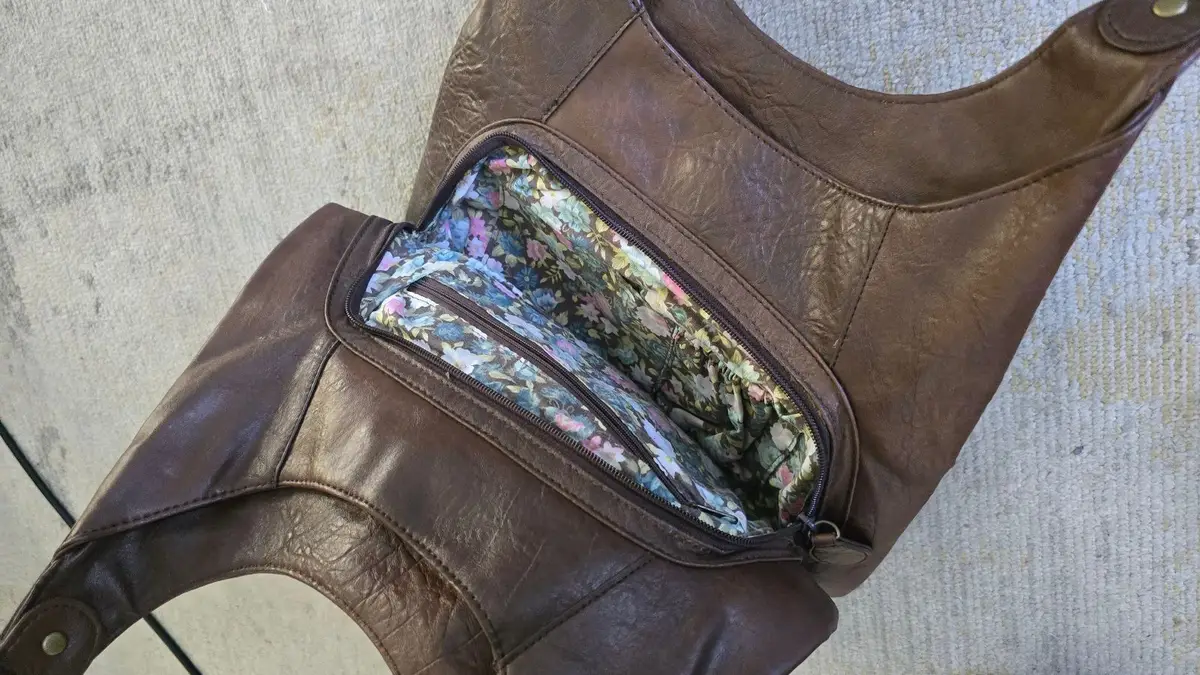 Brown Shoulder Bag with Front Pocket and Buckle Detail