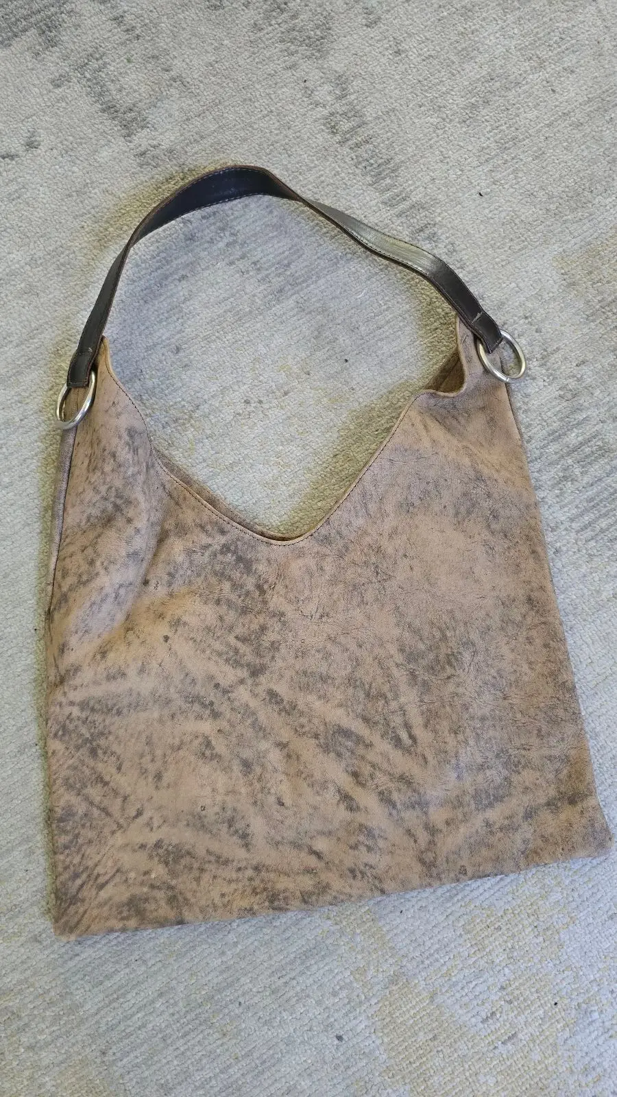 Brown Distressed Shoulder Bag with Front Zipper