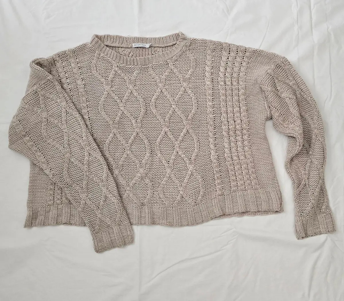 Daily Friday Beige Cable Knit Sweater