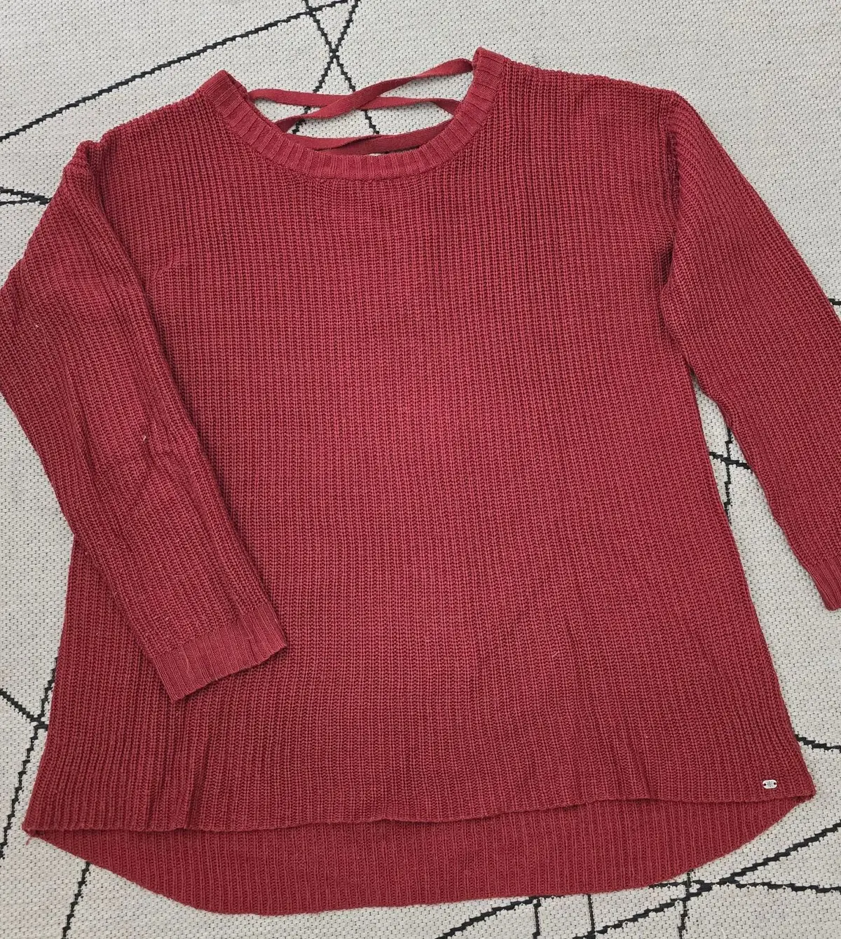 Red Knit Long Sleeve Top with Strap Detail