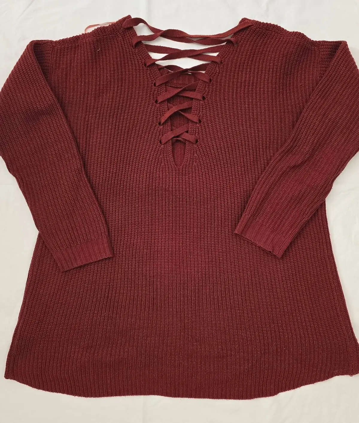 Red Knit Long Sleeve Top with Strap Detail