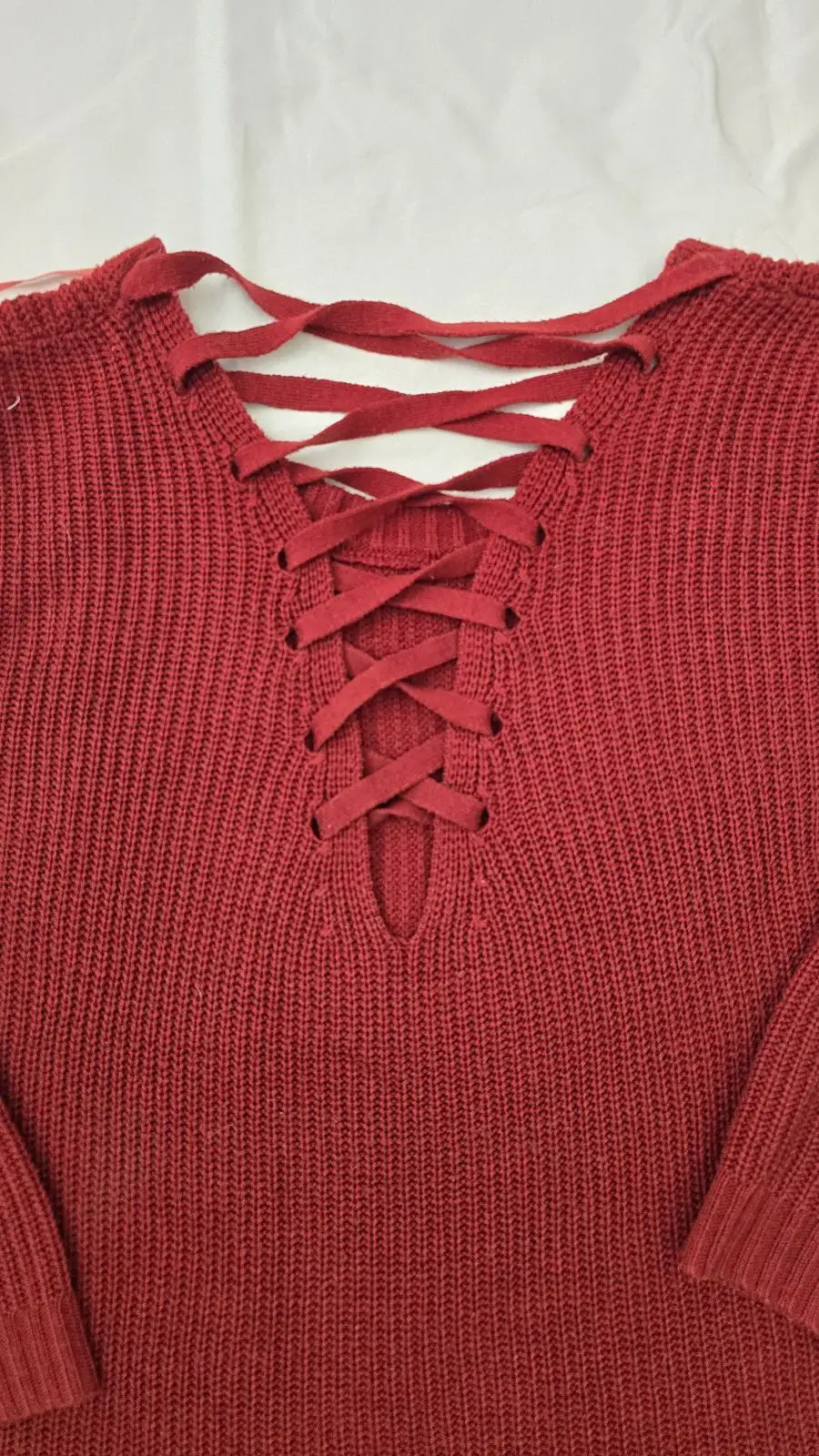 Red Knit Long Sleeve Top with Strap Detail