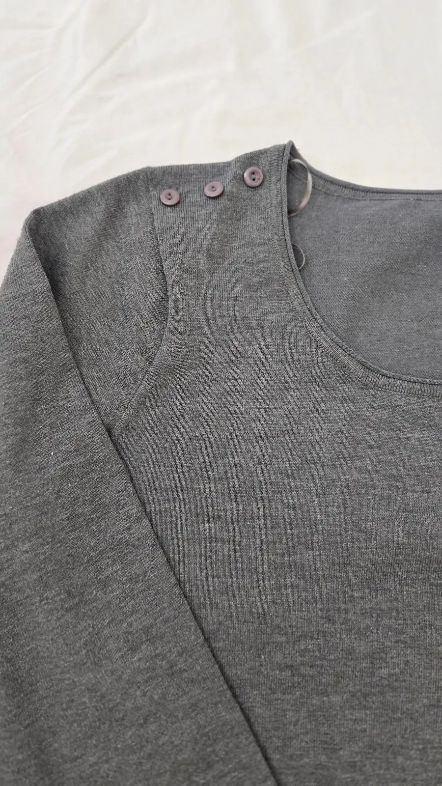 Grey Long Sleeve Scoop Neck Top with Button Detail Size L