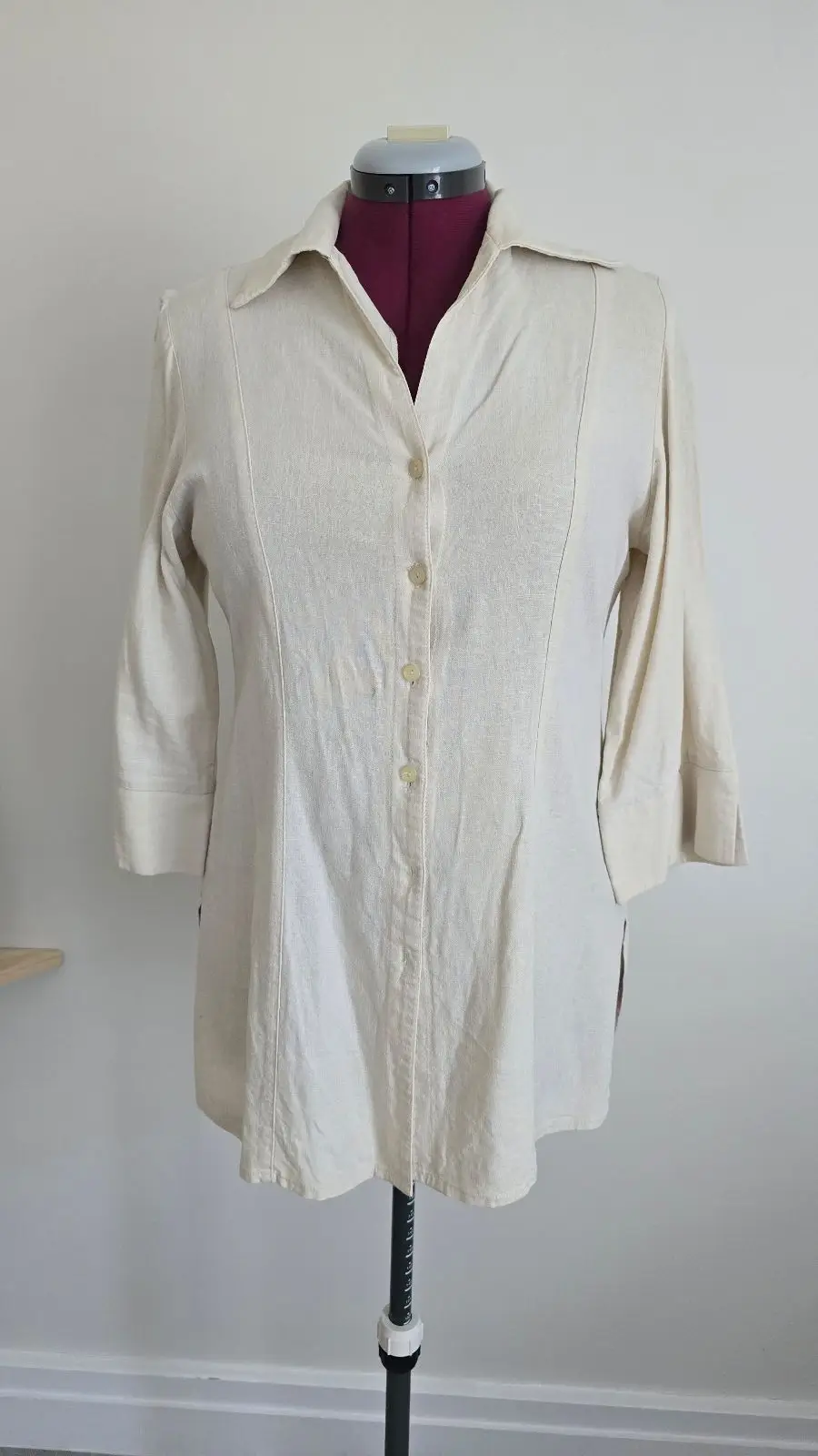 Cream Button-Front Long-Sleeve Shirt