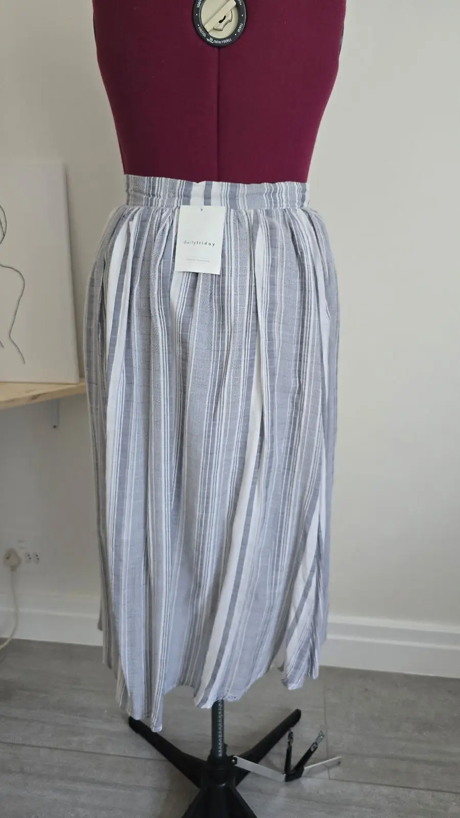 Daily Friday Blue and White Striped Button-Front Skirt