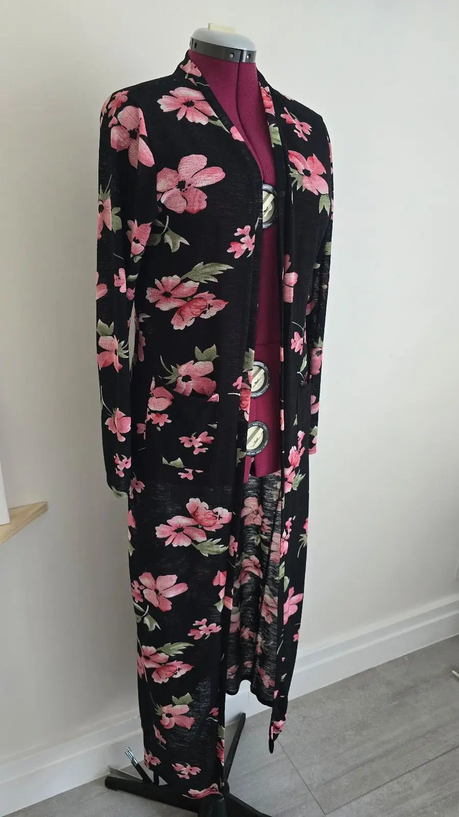 Black Floral Long Cardigan