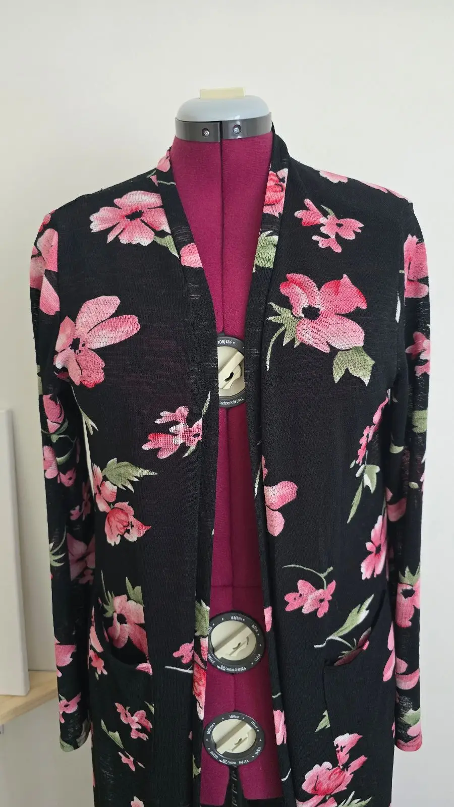 Black Floral Long Cardigan