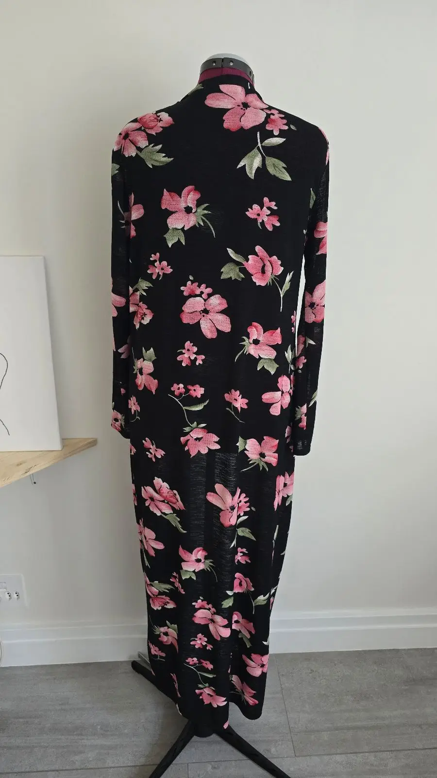 Black Floral Long Cardigan