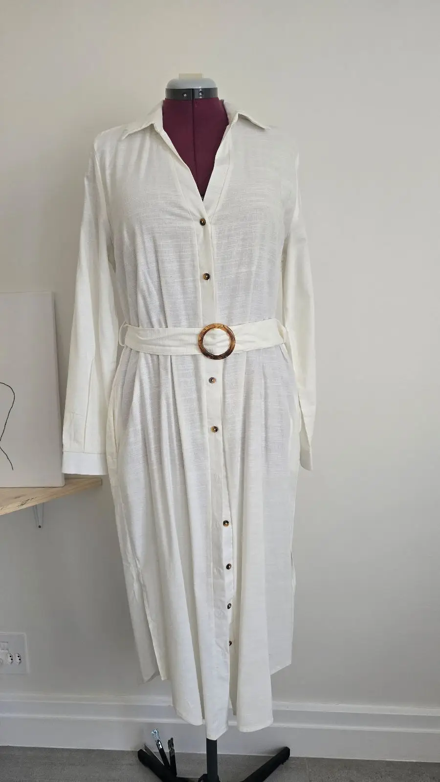 Pick n Pay Clothing White Belted Shirt Dress Size L