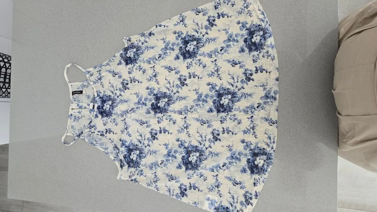 Blue and White Floral Sleeveless Top