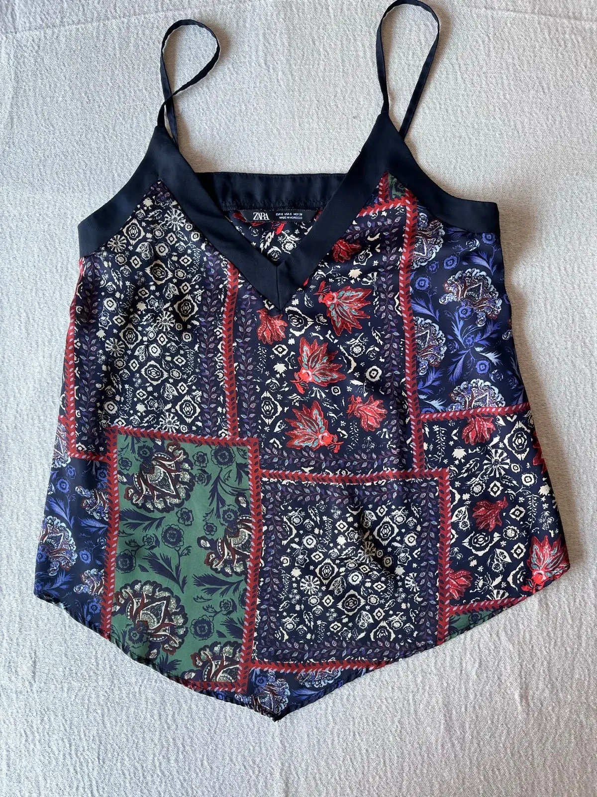 Zara Satin Patchwork Print V-Neck Camisole Size S