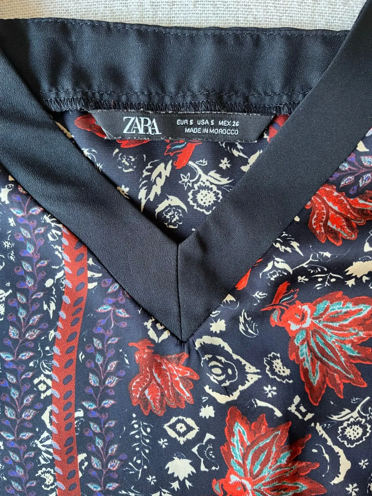 Zara Satin Patchwork Print V-Neck Camisole Size S