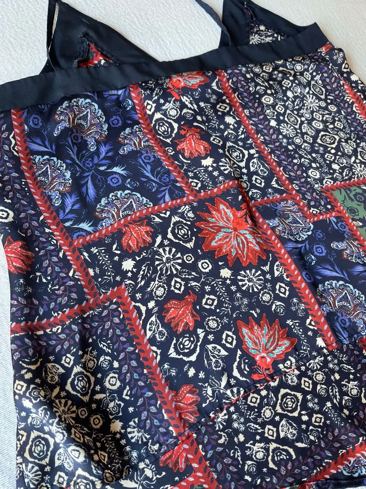 Zara Satin Patchwork Print V-Neck Camisole Size S