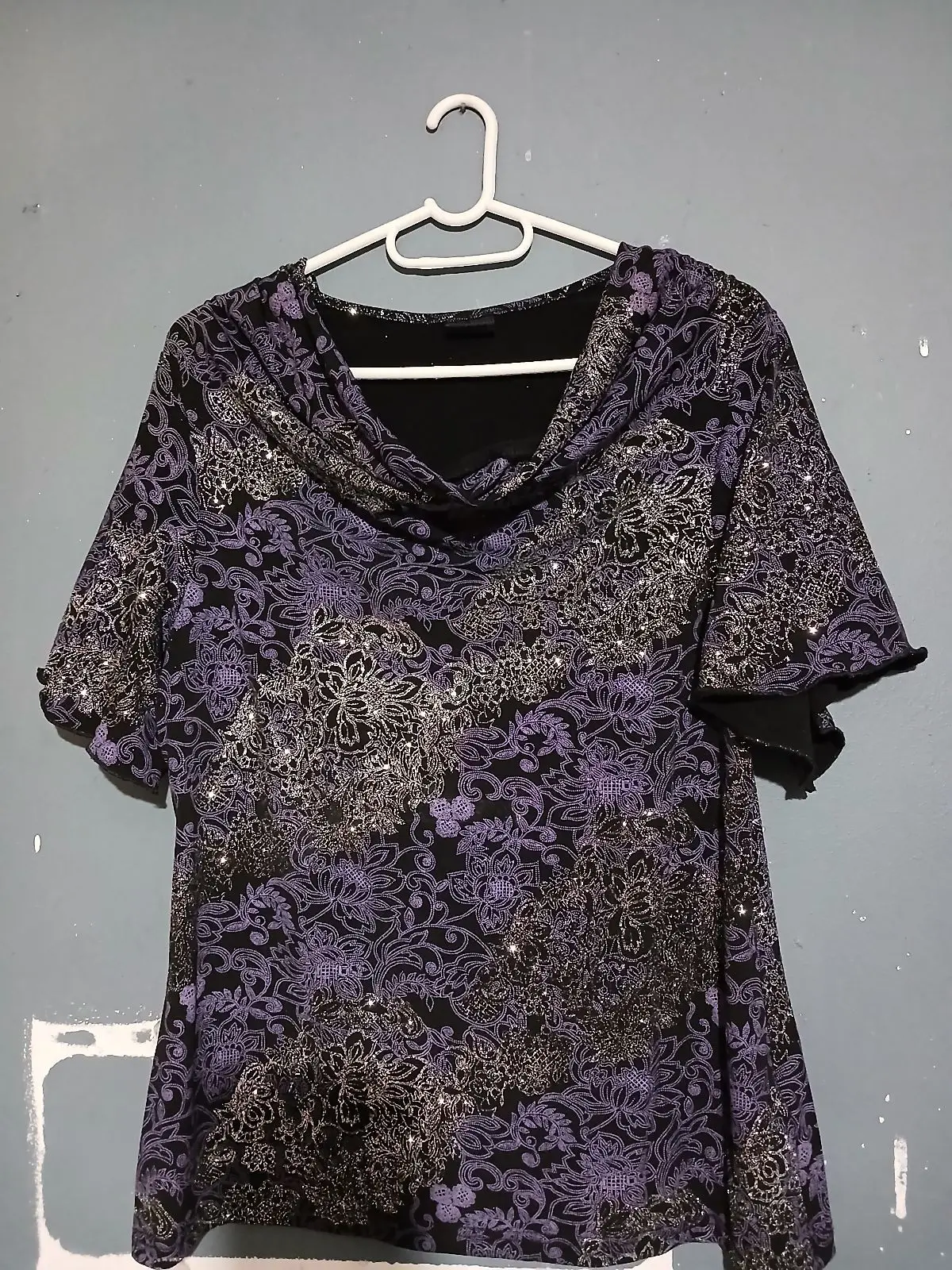Miladys Purple and Black Glitter Floral Top Size 14
