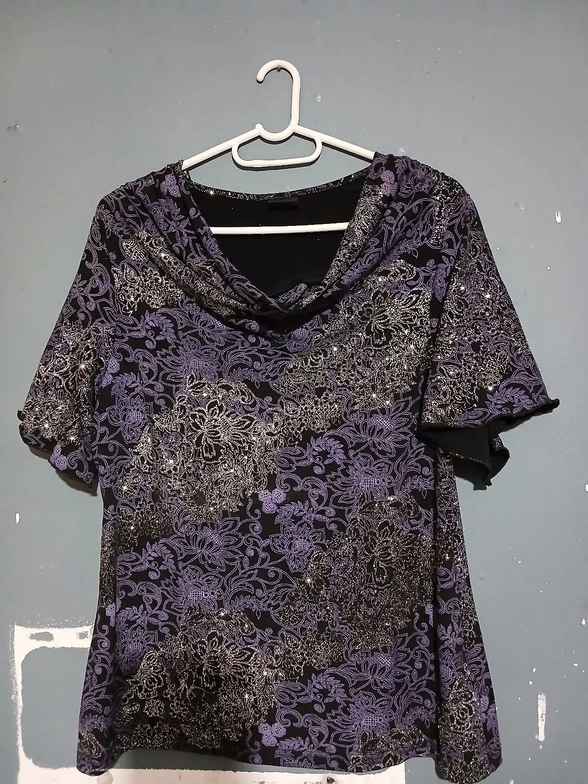 Miladys Purple and Black Glitter Floral Top Size 14